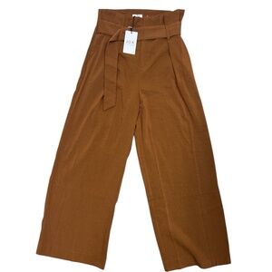 J.o.a. Pants Women M Brown High Waist Wide Leg‎ Attached Belt Pleated Pockets